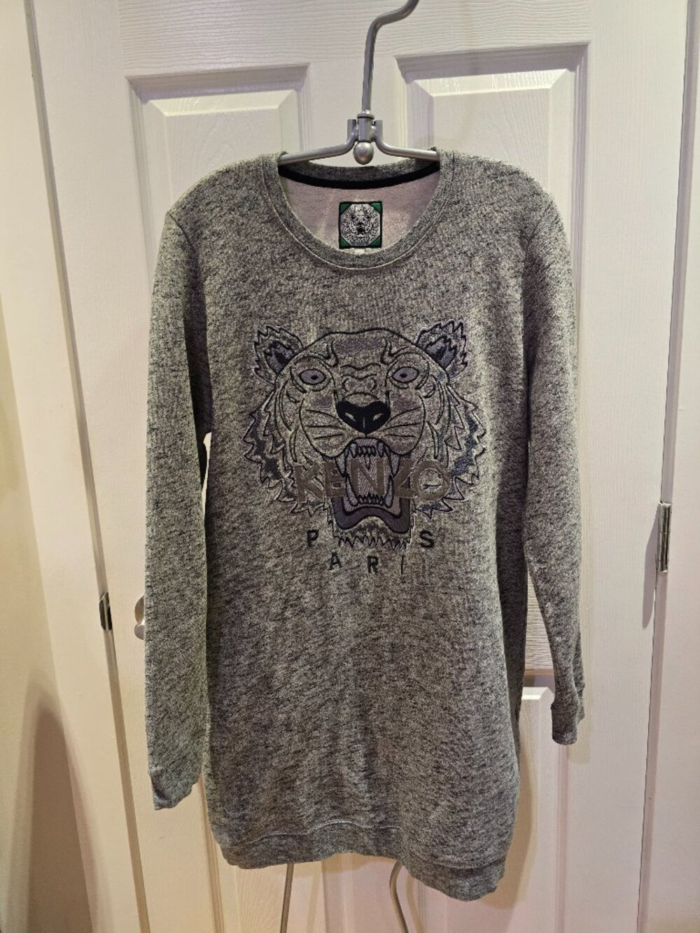 KENZO Paris Tiger Embroidered Grey Longline Sweatshirt Dress L
